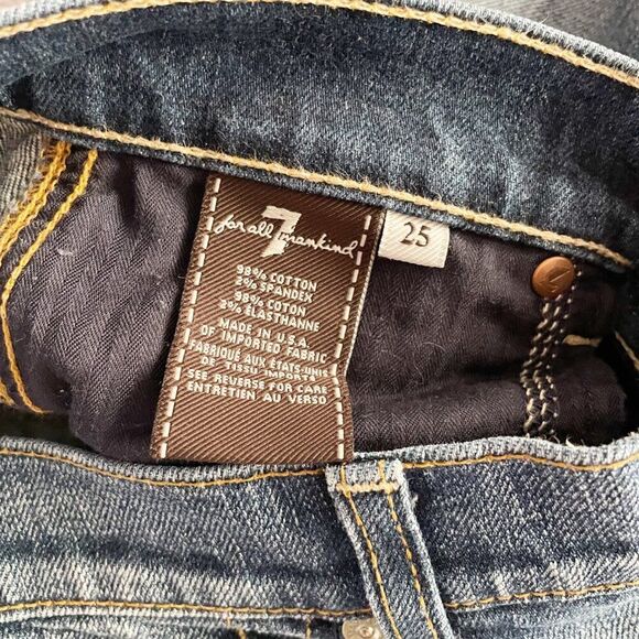 7 For All Mankind Blue Flare Mid Rise Jeans with Distressed Details 25 - Picture 9 of 9